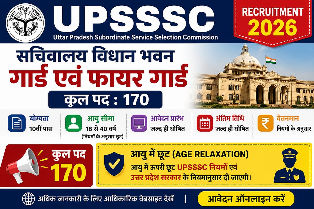 Fire Guard Recruitment 2026 Apply Online 170 Posts 1 UPSSSC Vidhan Bhavan Guard and Fire Guard Recruitment 2026 notification banner for 170 vacancies in Uttar Pradesh