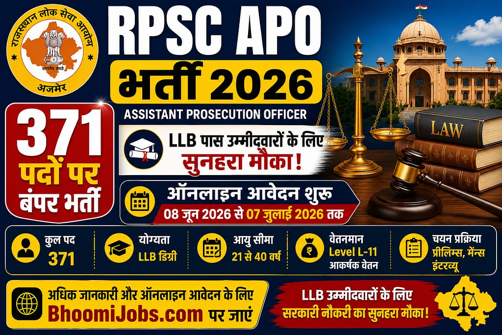 RPSC APO Recruitment 2026: Official Notification Out for 371 Assistant Prosecution Officer Posts 1 RPSC APO Recruitment 2026 notification for 371 Assistant Prosecution Officer posts, LLB government job vacancy in Rajasthan.
