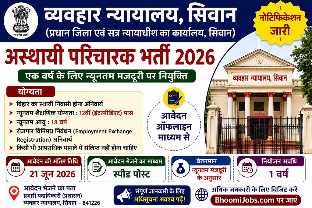 Civil Court Siwan Attender Recruitment 2026